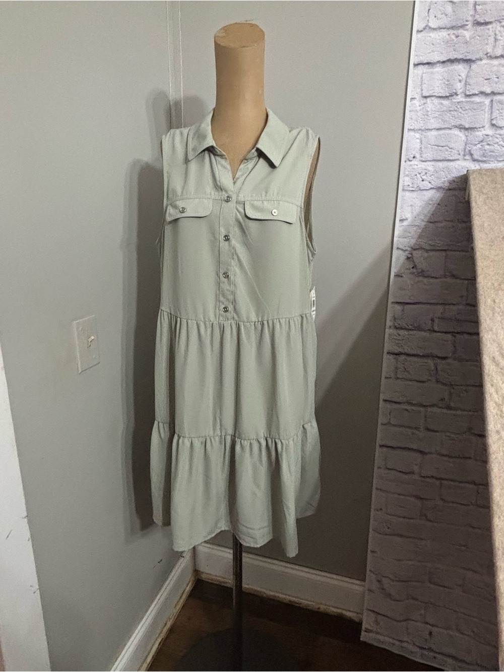 BeBop Sleeveless Tiered Shirt Dress - Sage